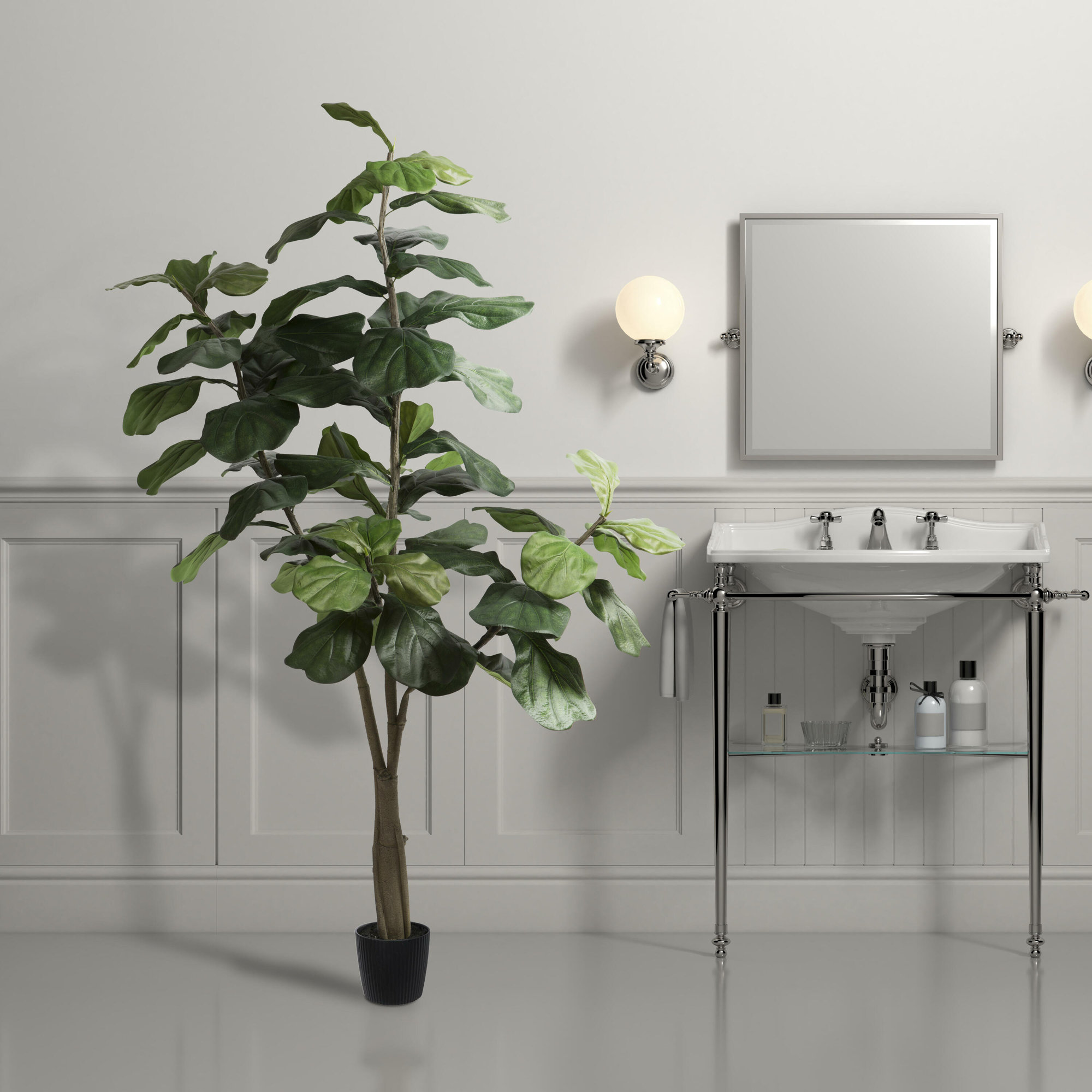 Faux Tree in Pot, 60" H x 34" W x 34" D