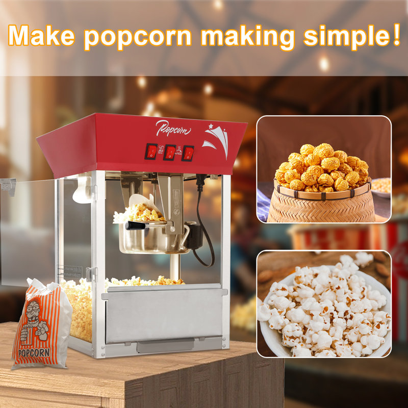 23.03" Height 12 Ounce Stainless Steel Tabletop Popcorn Maker Machine With Warming Deck, Red