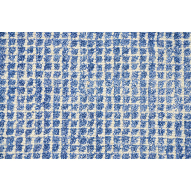 Hand Knotted Plaid Area Rug in Ivory/Blue, Rectangle 12' x 15'