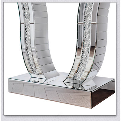 Console à miroir de 43 pouces, canapé d'entrée argent moderne avec pieds courbés incrustés de pierre, table d'entrée glam argentée pour le salon, table d'appoint de luxe moderne, table de vestibule de couloir