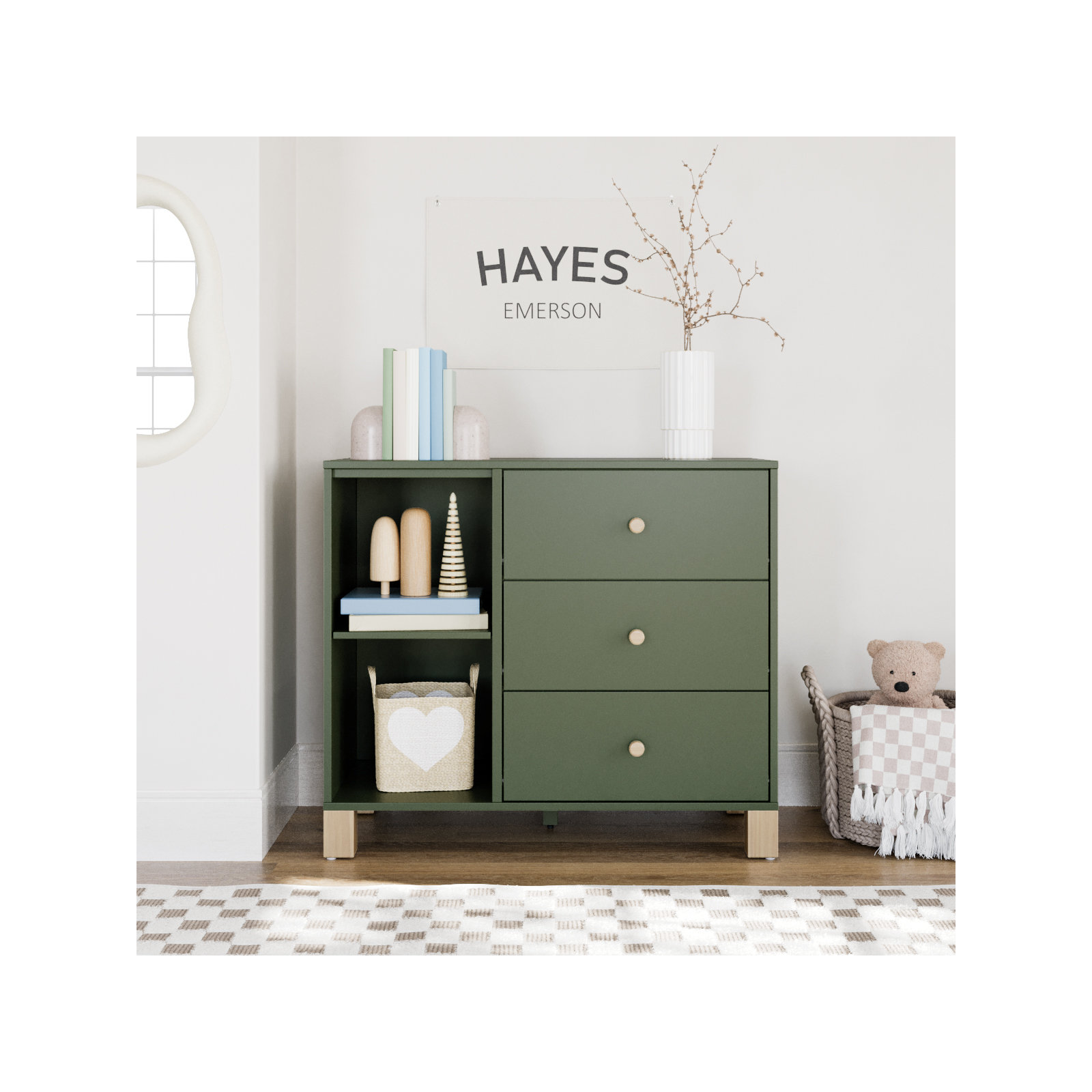 California 3 Drawer Combo Dresser, Olive