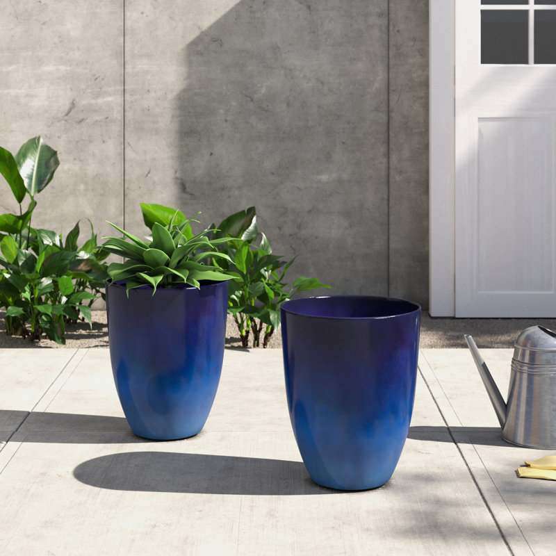 Cobalt Blue Tall Faux Ceramic Planter Set