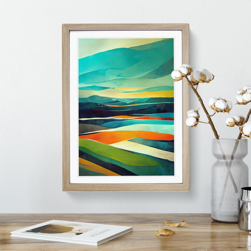 Meadow Landscape in Abstract No.4 - Wall Art, 36cm H x 27cm W, Oak Framed Paper