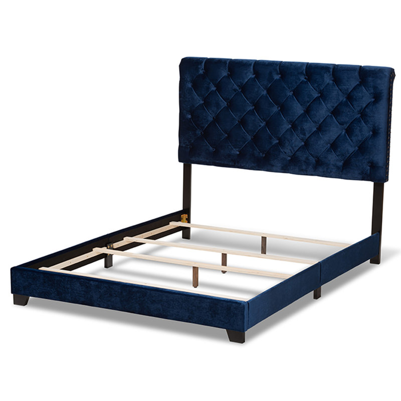 Upholstered Standard Bed, King, Navy Blue