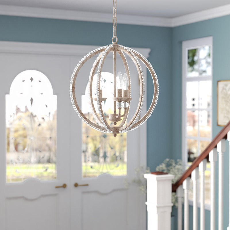 Luminaire suspendu sphérique à 3 lumières unique Autom, Lin antique