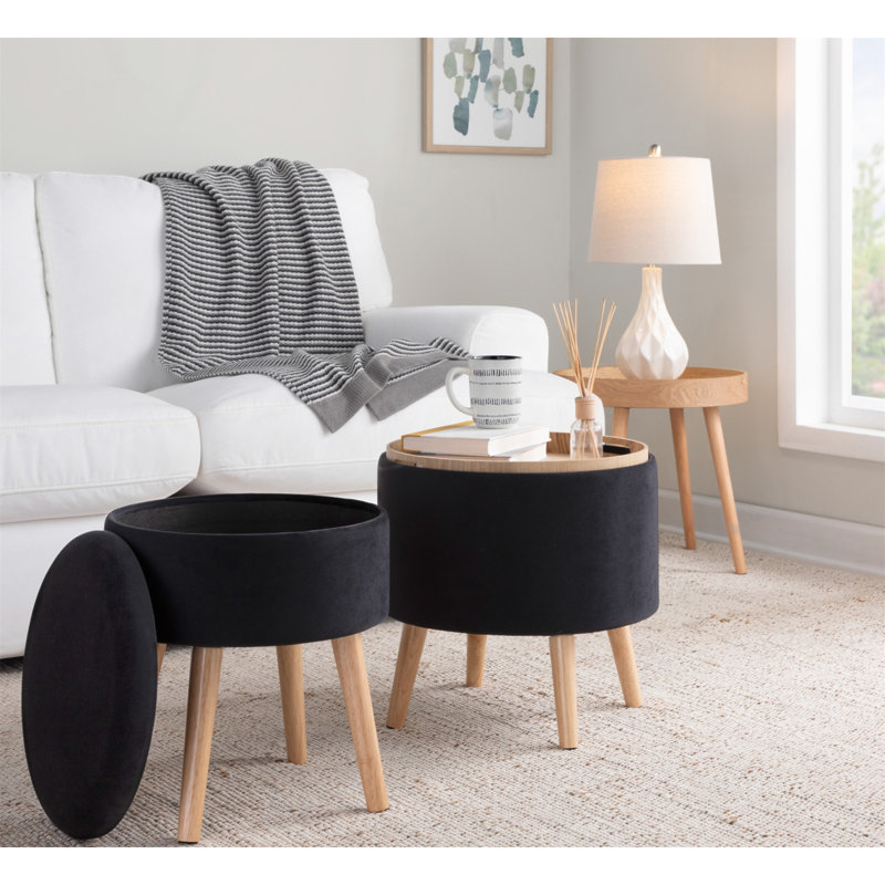 Repose-pieds avec rangement Tabouret Tray, Velours noir