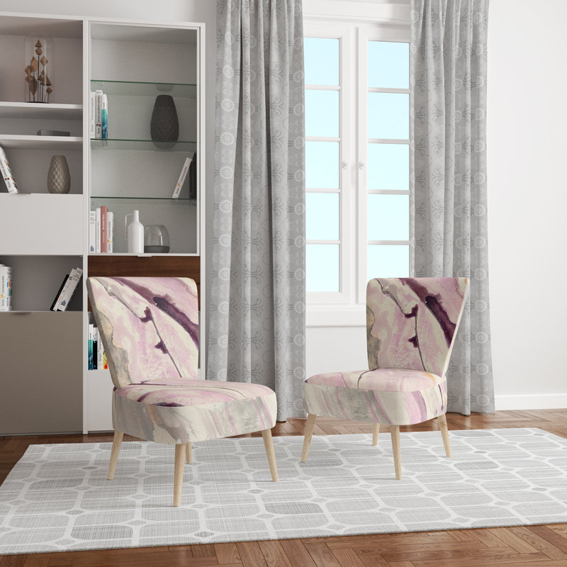 Upholstered Floral Side Chair - Modern floral Accent Chair, Ombre Shaby Pink Marble Polyester Blend