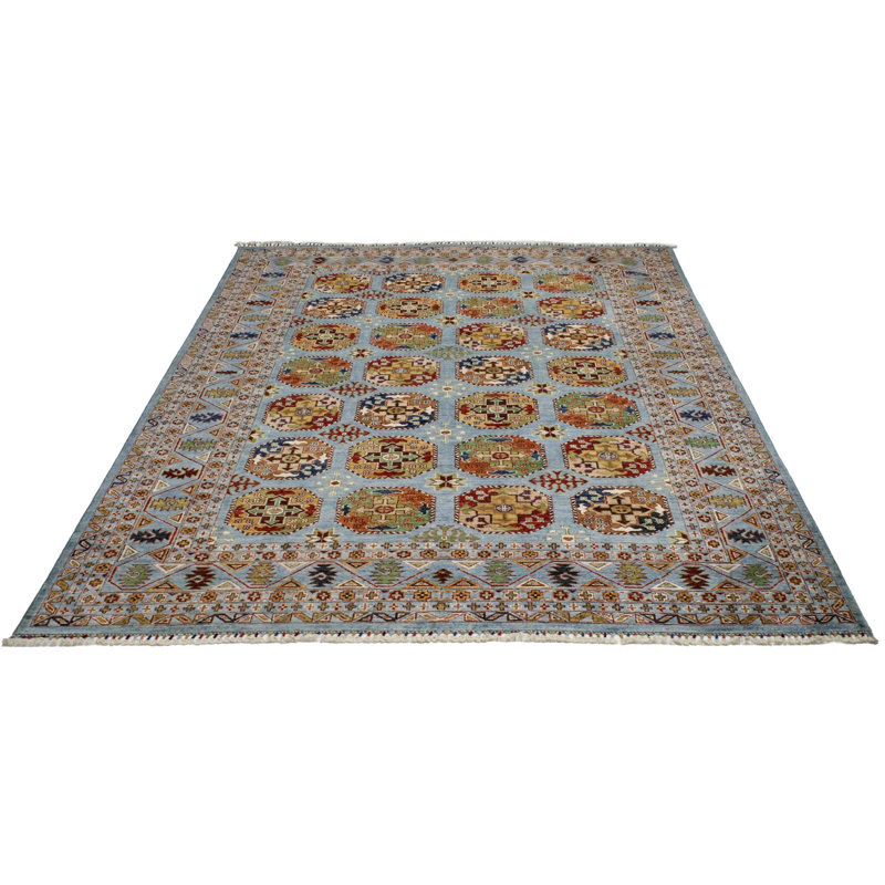 Tapis tribal turc 7 x 7 po bleu et multicolore