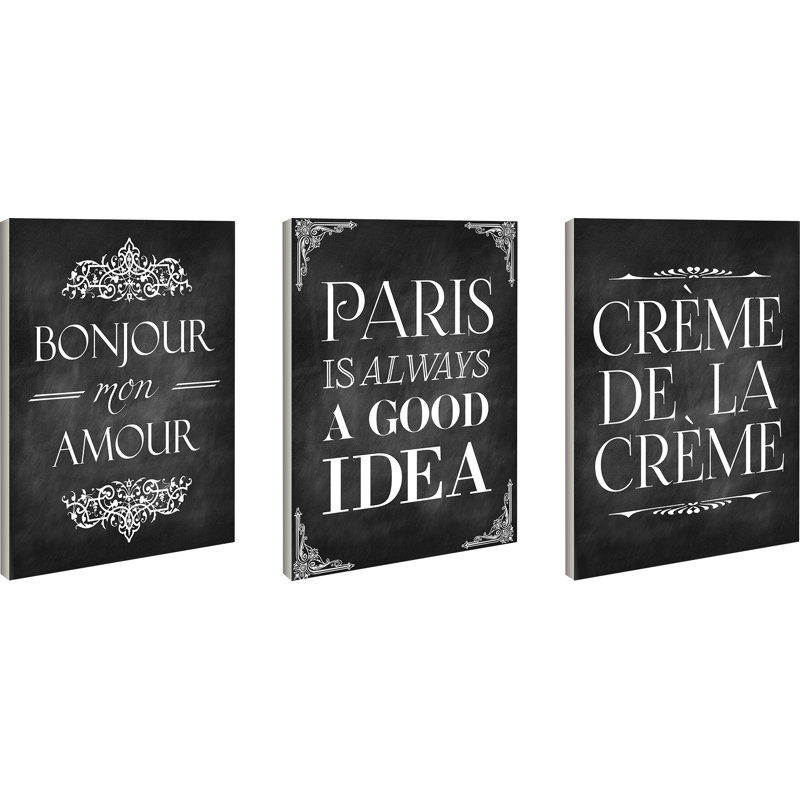 'French Chalkboard' 3 Piece Wall Plaque Set