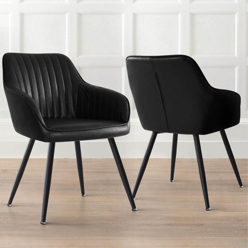 Fauteuil de salle à manger en simili cuir H 19 po Covello, Noir