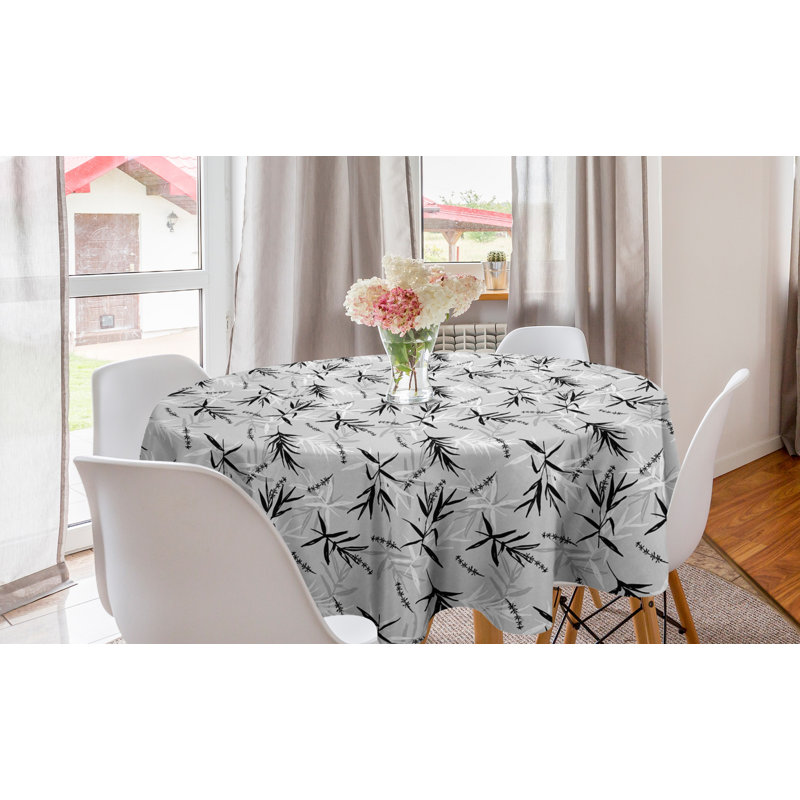 Ambesonne Leaf Round Tablecloth, Repetitive Greyscale Tones Leaves Bamboo Botanical Elements Illustration, Circle Table Cloth Cover For Dining Room Kitchen Decoration, 60", Grey Charcoal