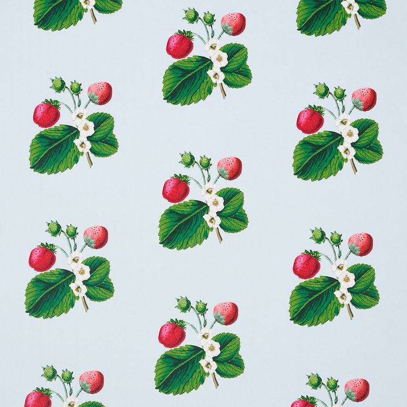 Papier peint Schumacher x Johnson Hartig Strawberry Hill, Bleu