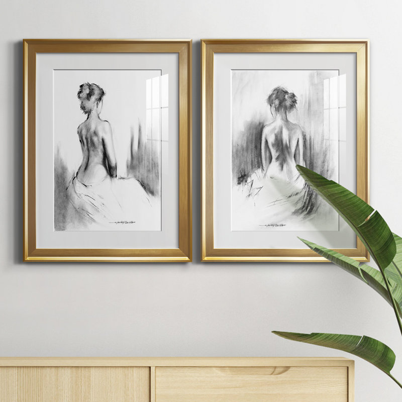 «Soft Silhouette I», ensemble de 2 reproductions d'art, H 30,5 po x l 85 po, Impression encadrée avec passe-partout, Doré