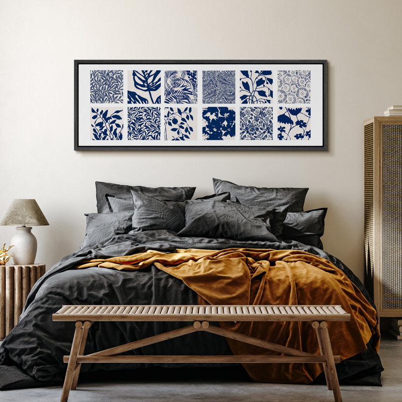 «Abstract Botanical Blue Botanical Elegant Floral», reproduction d'art sur toile, H 20 po x l 60 po, Noir, noir, noir, noir