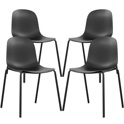 Ensemble de 4 chaises de salle à manger empilables modernes en plastique avec pieds en métal pour l'intérieur ou l'extérieur