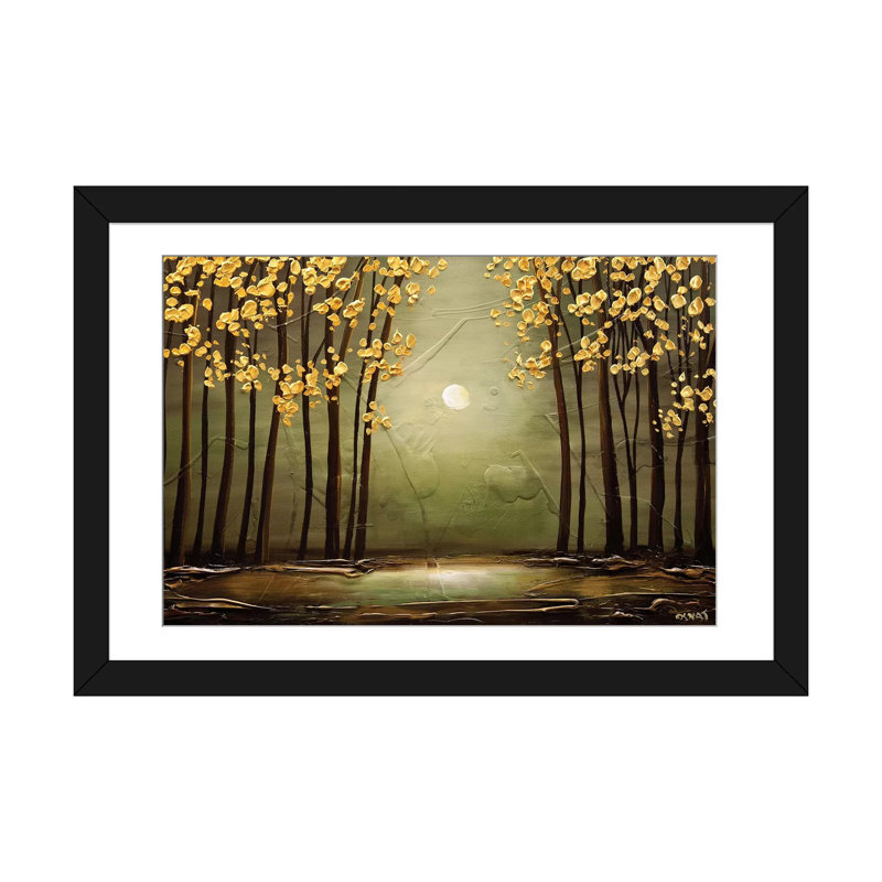 Swiger " Sage Forest " by Osnat Tzadok, 16" H x 24" W x 1" D, Black Framed Fine Art Paper, White