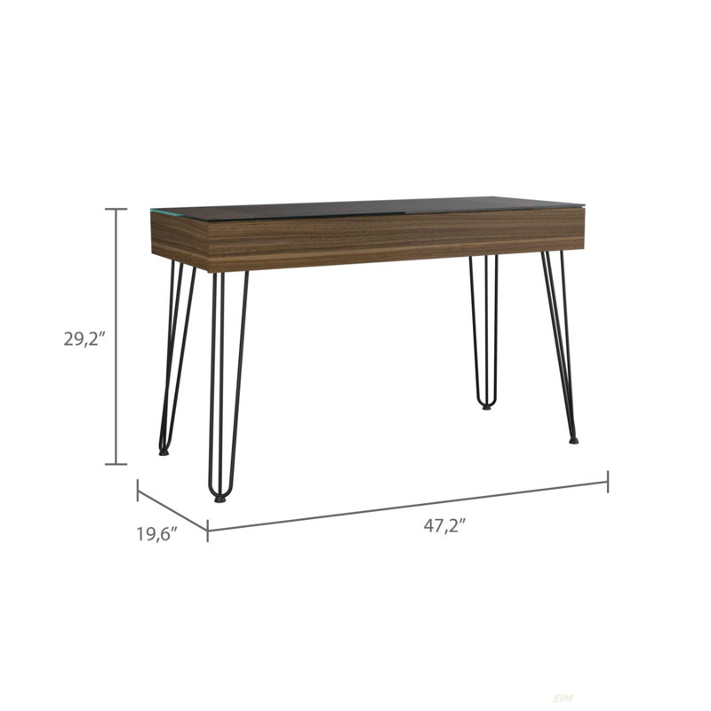 Bureau d'écriture rectangulaire à 1 tiroir avec pieds en épingle à cheveux (bureau)