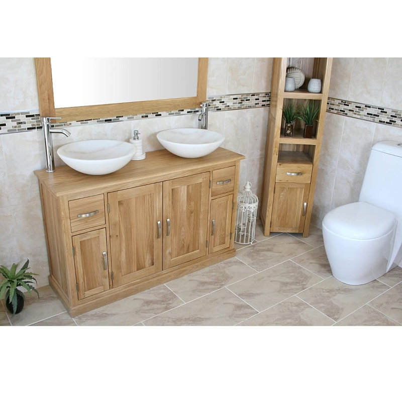 Eason 1230 mm Freestanding Double Vanity with Vessel Stone Basin, White Marble Basins