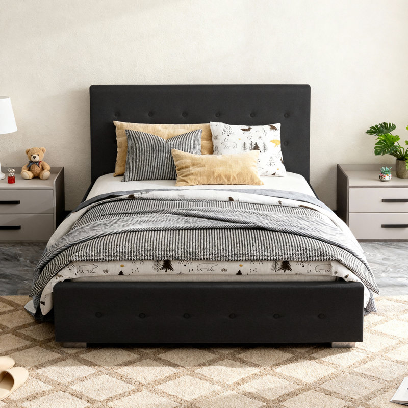 Delvin Upholstered Ottoman Storage Bed, Black, Double (4'6)