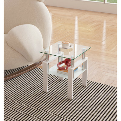 Table de bout moderne en verre trempé 1 pièce, table de bout, table carrée pour le salon