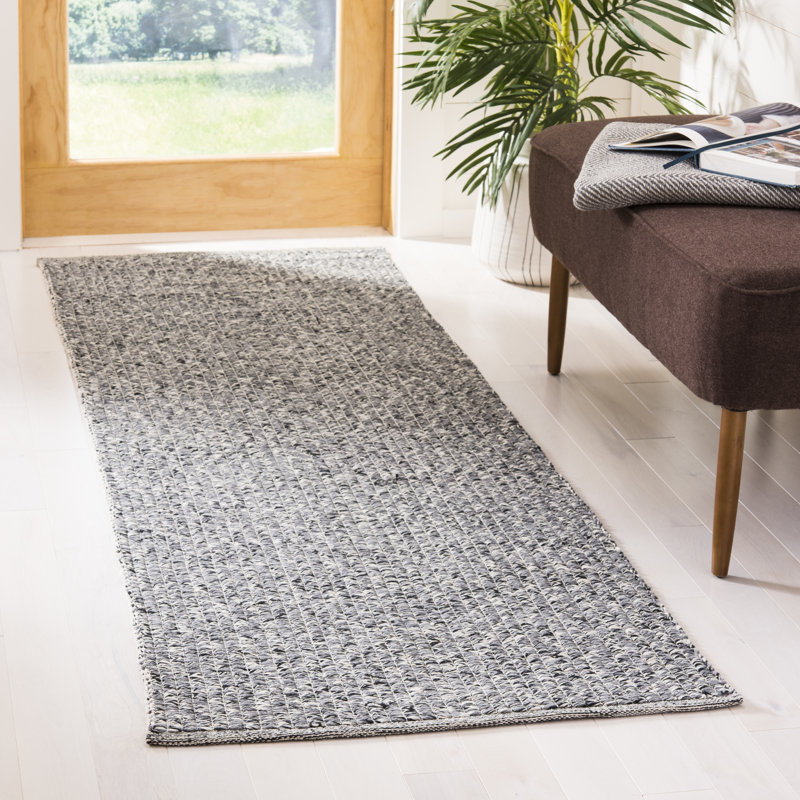 Tapis gris en coton tissé à plat à la main Alphy, Tapis de couloir 2 pi 3 po x 7 pi