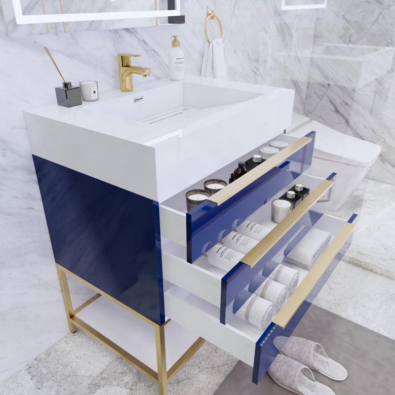 Ensemble de meuble-lavabo simple 30 po Glasgow, Bleu nuit ultrabrillant