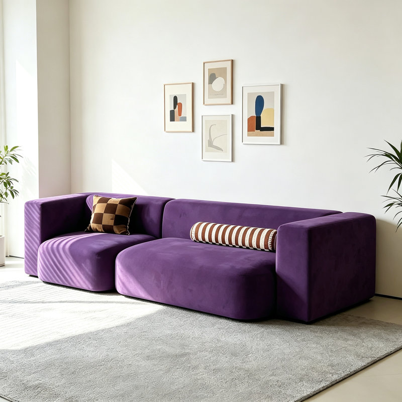 Canapé de salon italien à conception minimaliste, Velours mauve / mauve