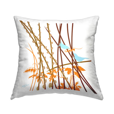 Coussin contemporain à motif d'oiseaux et saule imprimé par Evelia Designs