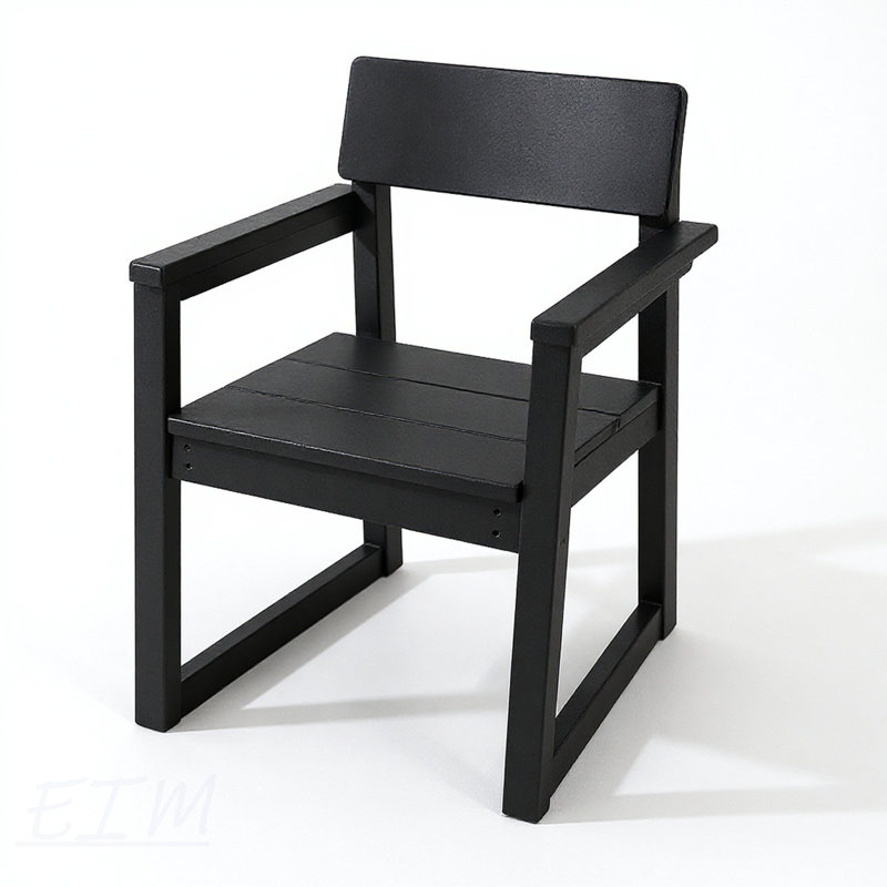 Chaise avec accoudoirs de jardin en PEHD noir, Noir