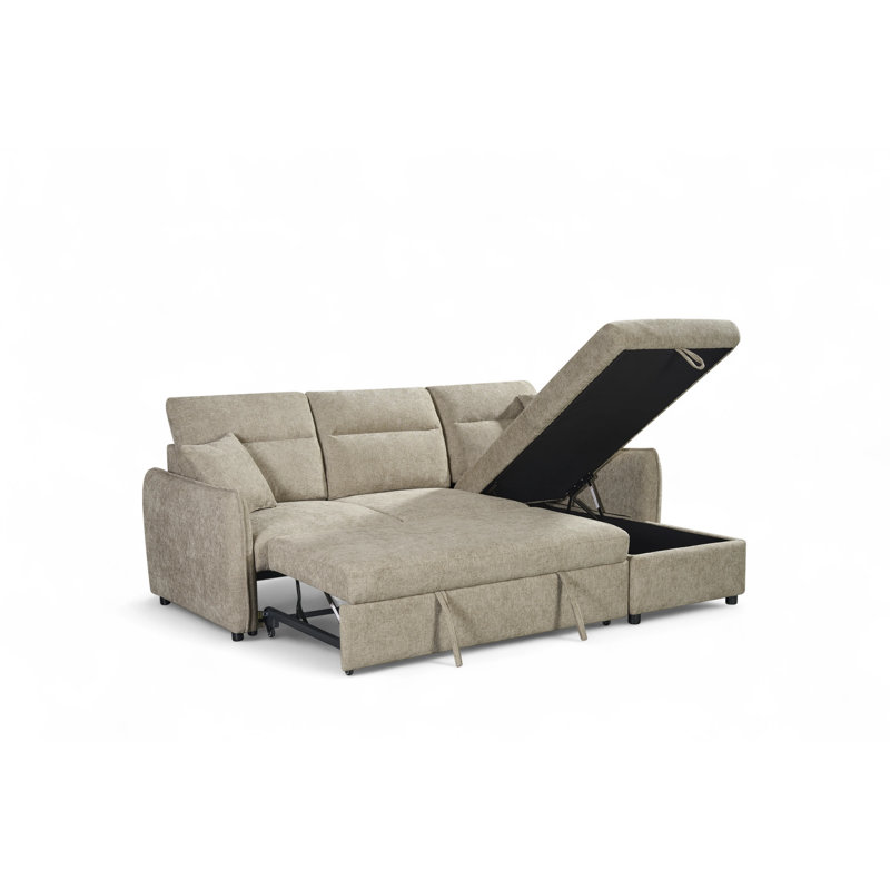 4 Seater Sofa Bed, Beige, Right Hand Facing