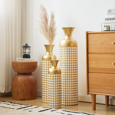 Metal Decorative Vases, Set of 3, Golden Modern Floor Vases for Home Decor, Tall Flower Vases for Living Room, Office & Wedding Decor
