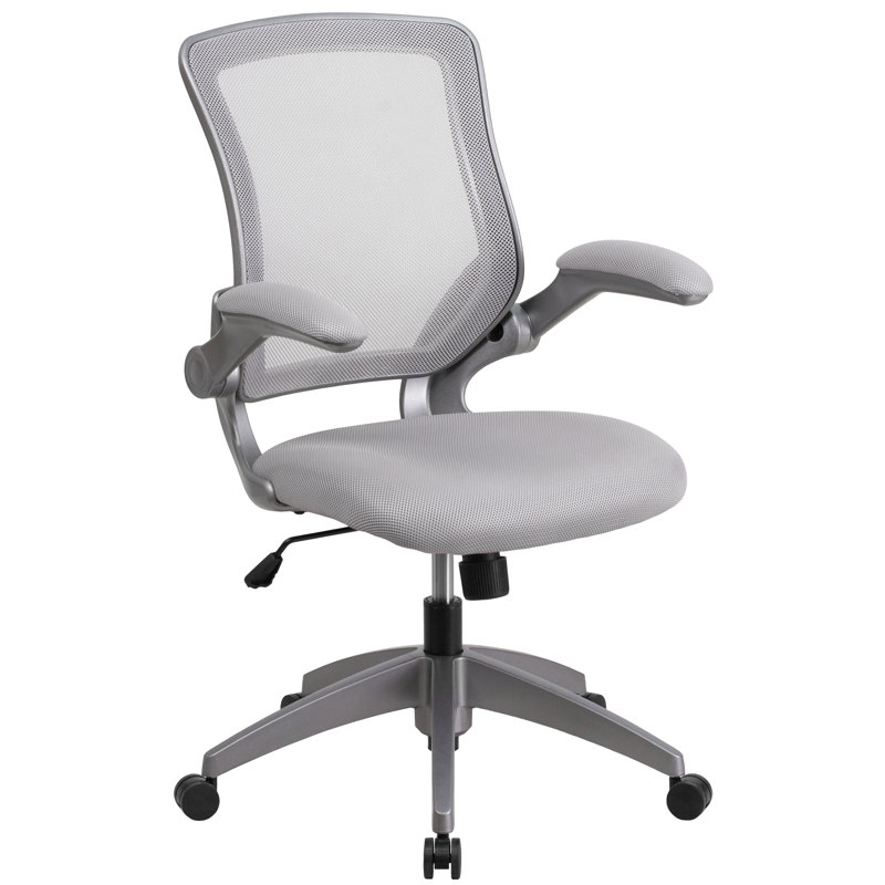 Mid-Back Mesh Swivel Ergonomic Task Office Chair with Gray Frame and Flip-Up Arms, Grey