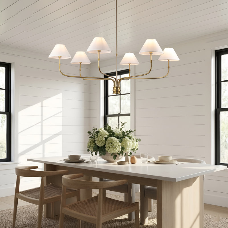 Lustre 6 lumières minimaliste français - laiton brossé, Laiton