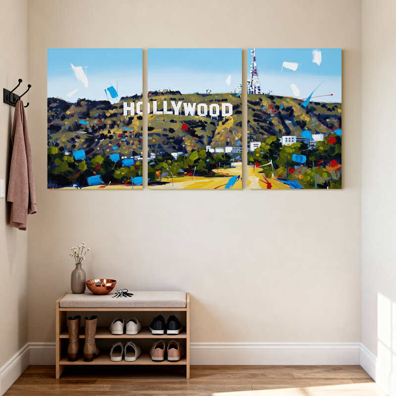 Cités et pays Hollywood, ensemble de 3 reproductions d'art sur toile, H 24 po x l 48 po