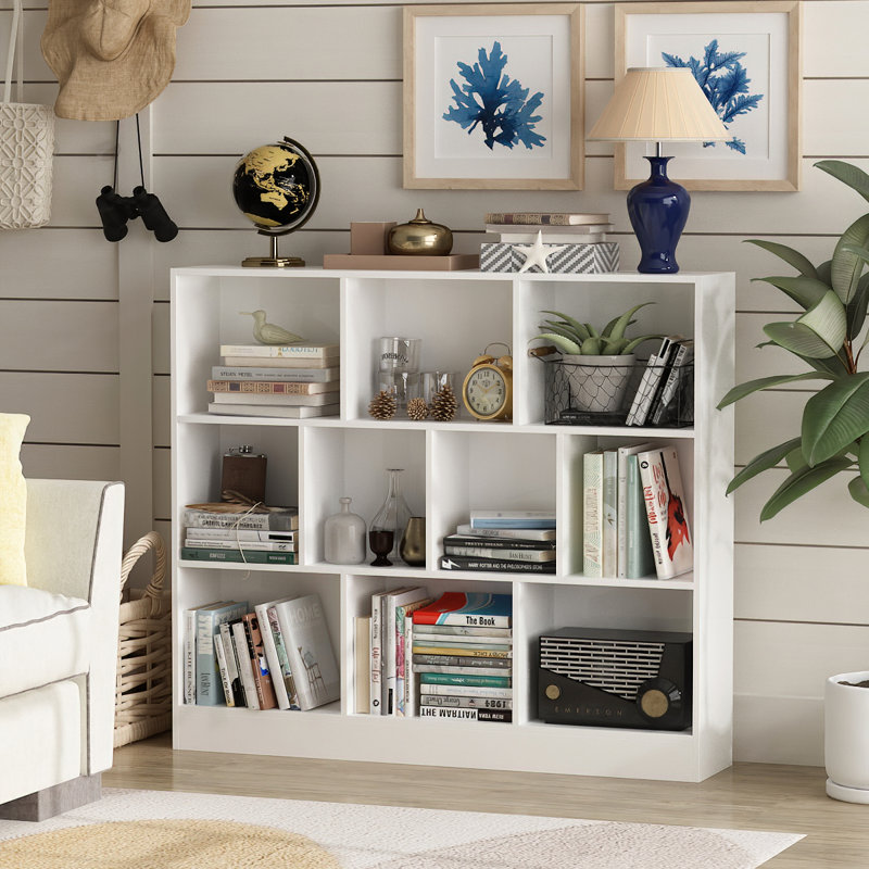 White Modular Kids Bookshelf With 10 Cubbies & Stable Base