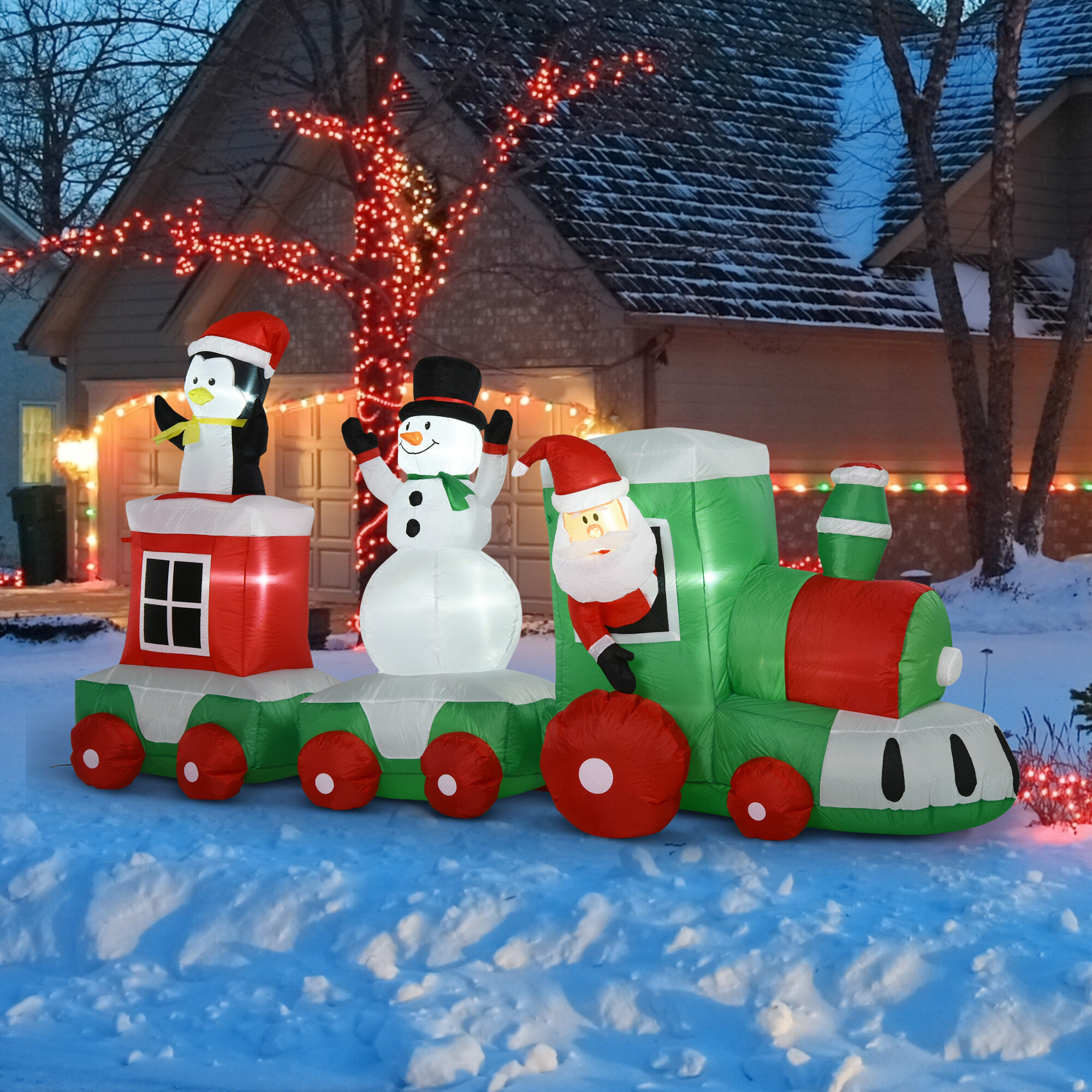 The Holiday Aisle® Train with Santa Claus Snowman Penguin Christmas ...