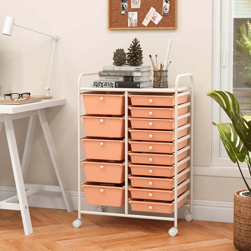 Rebrilliant 15 Drawer Rolling Organizer Cart Utility Storage Tools Scrapbook Paper Multi-use, Peach Fuzz