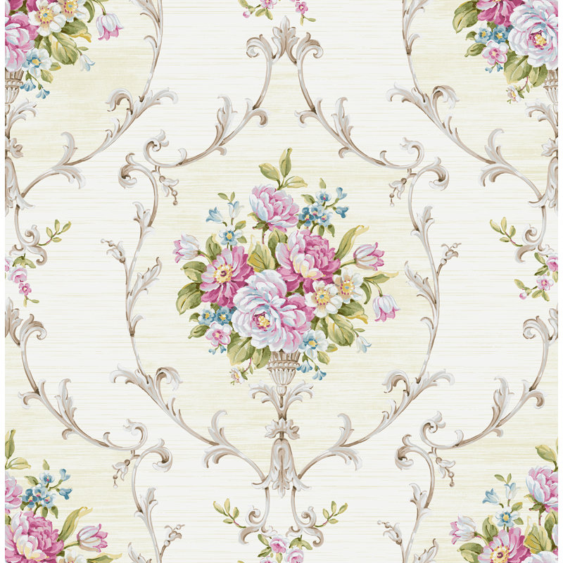Rouleau de papier peint L 33 pi x l 20,5 po Alverson Bouquet, Champagne / blanc cassé