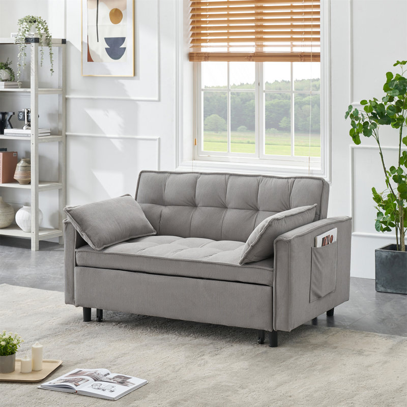 Canapé double 54,30 pouces à deux places avec lit escamotable, parfait pour les petits espaces et la vie moderne, gris clair