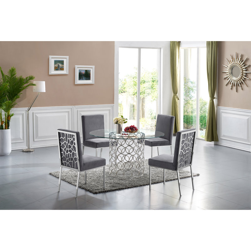 Sansa 20'' H Velvet Upholstered Side Chair, Grey Velvet, Chrome