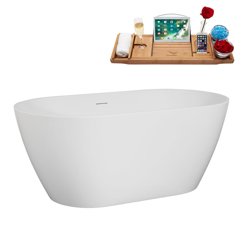 Baignoire autoportante 55 "avec drain interne Streamline, Glossy White