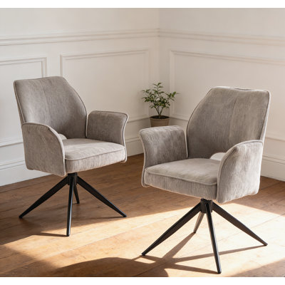 Light Gray Chenille Swivel Dining Chairs With Metal Legs, Set Of 2