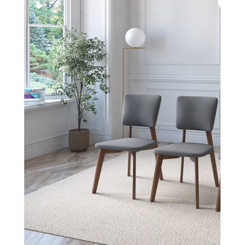 Bart 2pc Indoor Grey Dining Chairs, Dark Brown Wood
