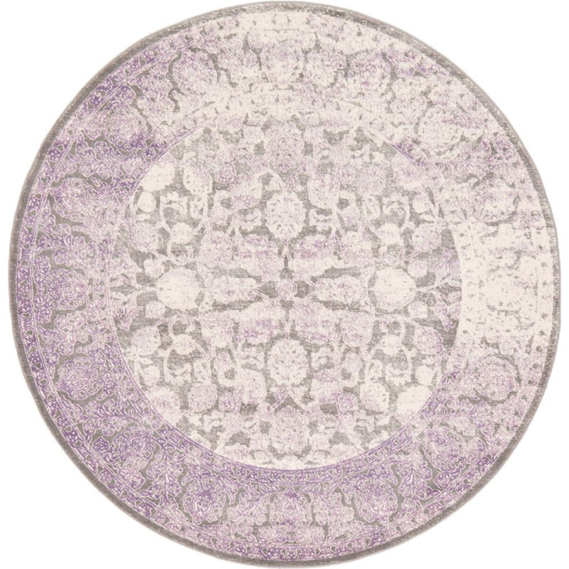 Tapis mauve à motif géométrique Pharaoh, Rond 8 pi