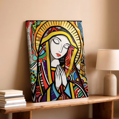 Praying Virgin Mary Religious Portrait Colorful Modern Canvas Wall Art Print, Modern Abstract Decorative Art Artwork for Living Room Bedroom Office Hallway Apartment Gallery Wall Home Decor