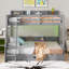 Lit simple superposé au dessus d'un lit double avec tiroir de rangement, lit en bois massif avec tablettes, DEL, station de charge pour enfants, adolescents, adultes