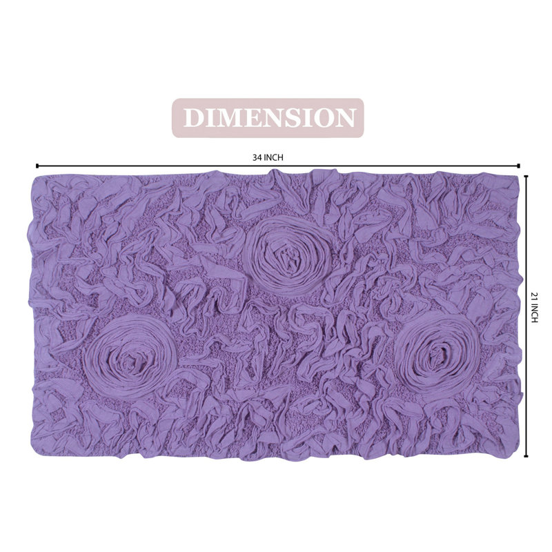 Tapis de bain en coton touffeté à motif floral rose Pascoe, Simple - L 34 po x l 21 po, Mauve