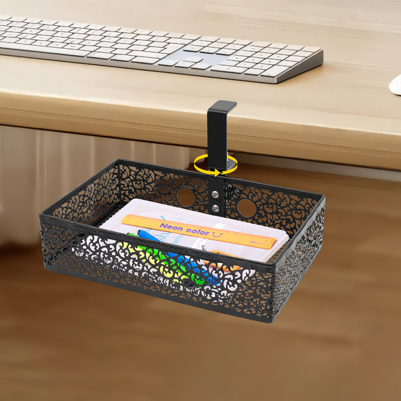 360° Rotatable Under Desk Storage Organizer, Black