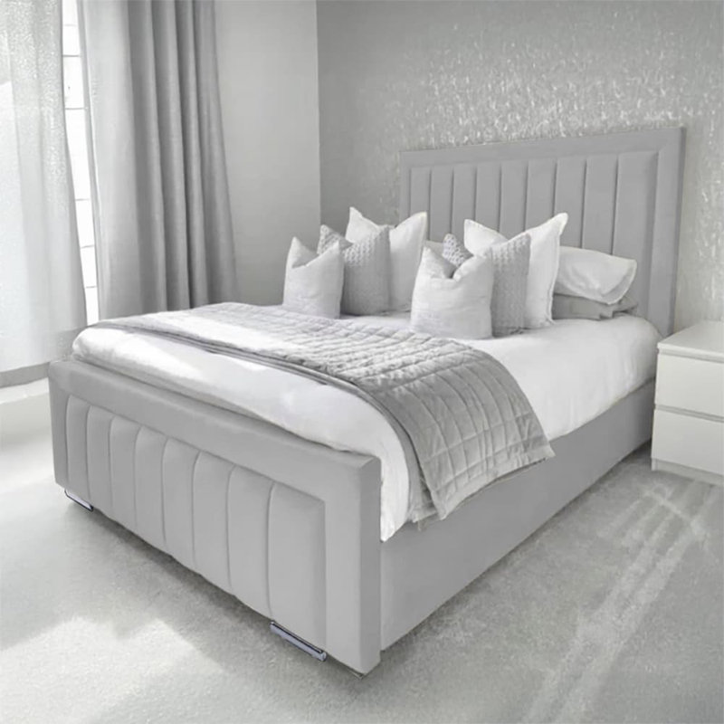 Abianna Upholstered Bed, Light Silver, Kingsize (5')