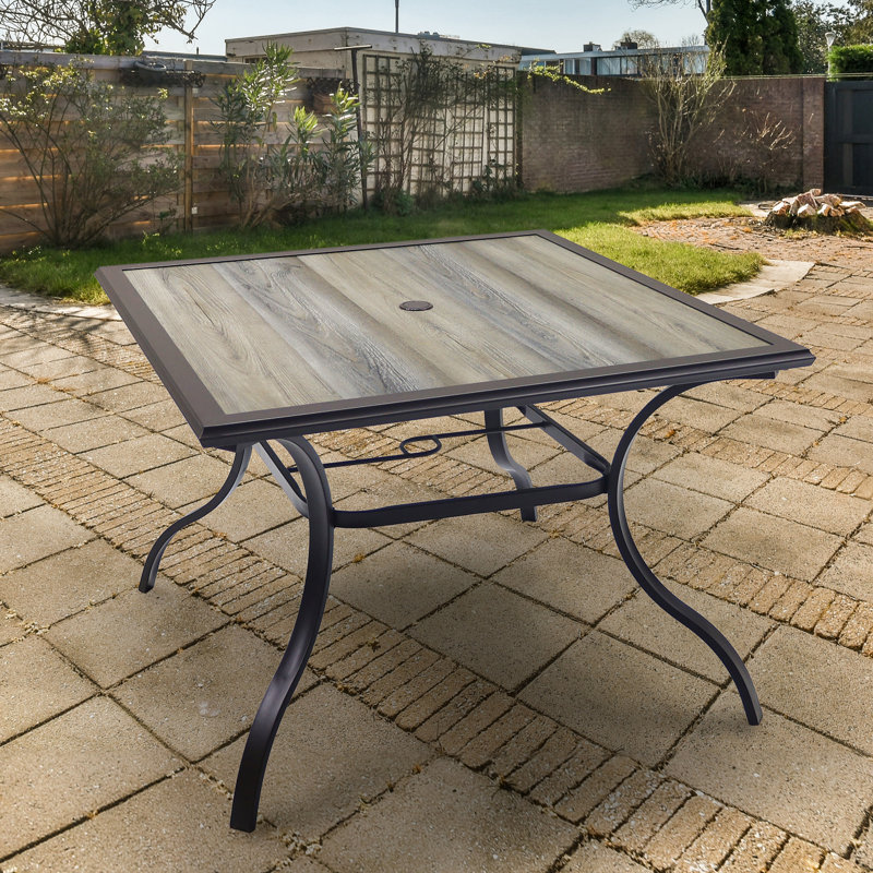 Jasavion Square 37'' L x 37'' W Laminated Top Outdoor Dining Table with Umbrella Hole, Brown